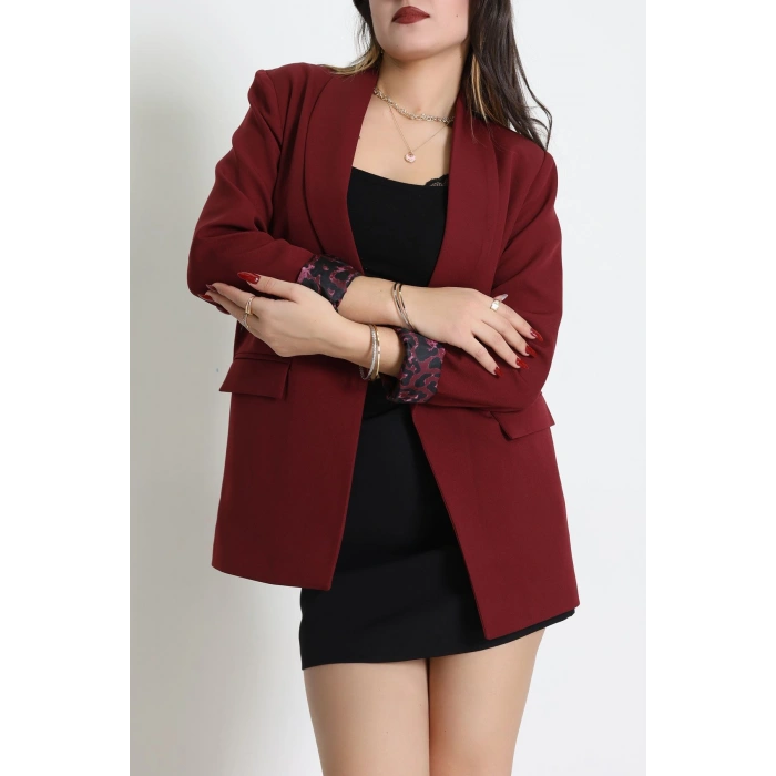 Leopar Astarlı Blazer Ceket Bordo1 - 51500.1355.