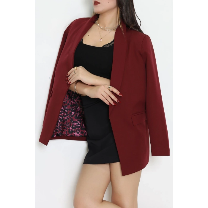 Leopar Astarlı Blazer Ceket Bordo1 - 51500.1355.