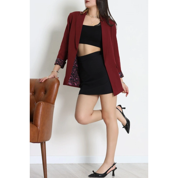 Leopar Astarlı Blazer Ceket Bordo1 - 51500.1355.