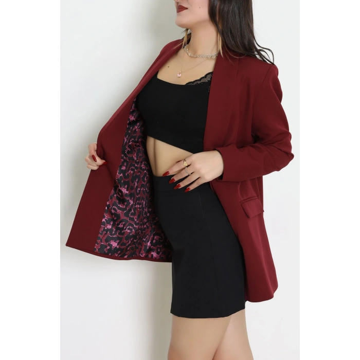 Leopar Astarlı Blazer Ceket Bordo1 - 51500.1355.