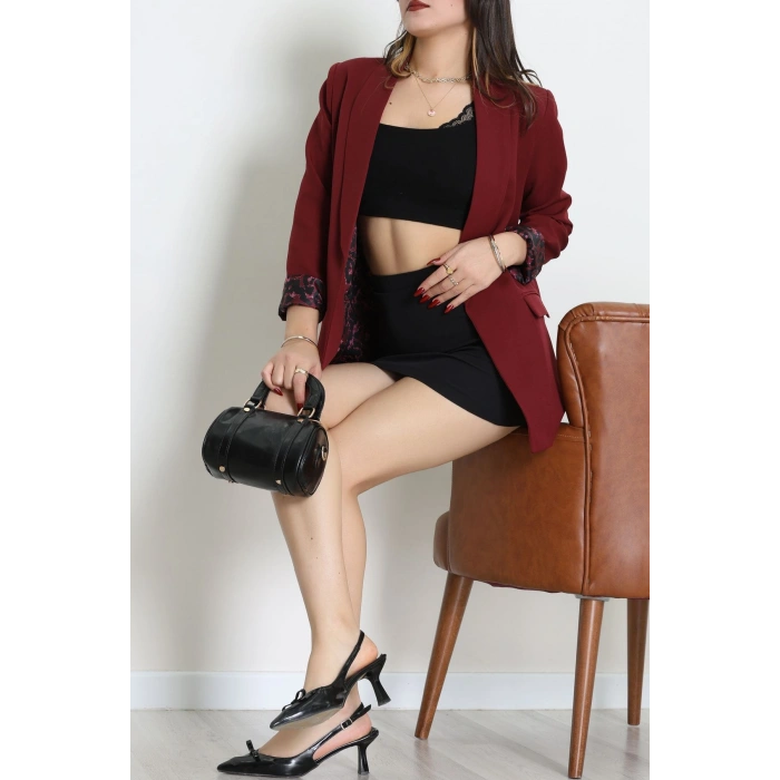 Leopar Astarlı Blazer Ceket Bordo1 - 51500.1355.
