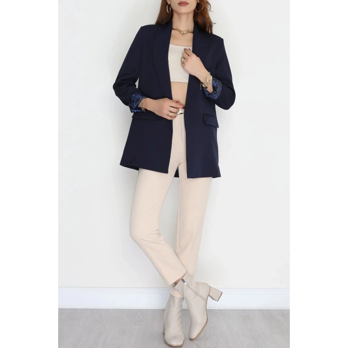 Leopar Astarlı Blazer Ceket Lacivert - 51500.1909.