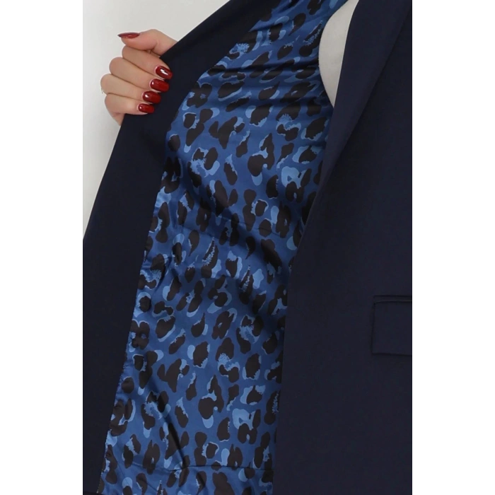 Leopar Astarlı Blazer Ceket Lacivert - 51500.1909.