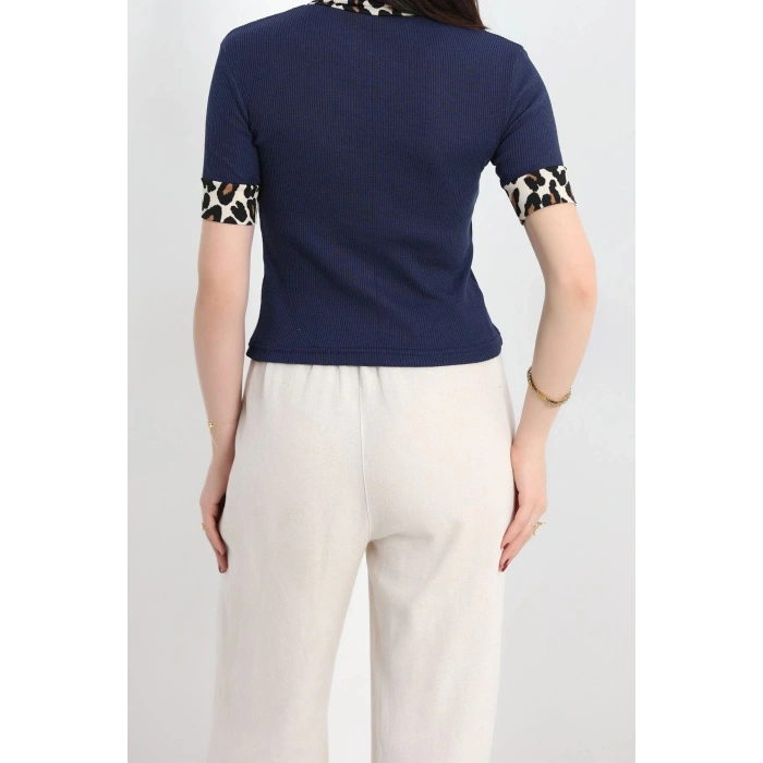 Leopar Yaka Bluz Lacivert - 90341.1567.