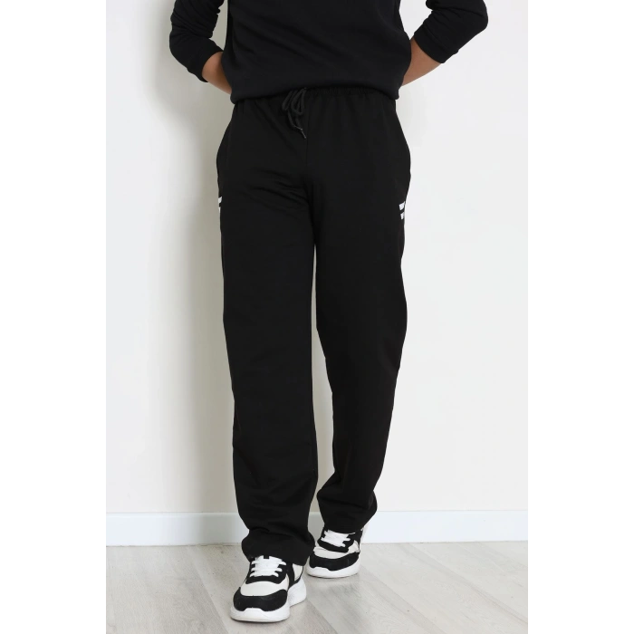 Likralı 2 İplik Bol Paça Erkek Eşofman Altı Siyahbeyaz - 70899.1938.