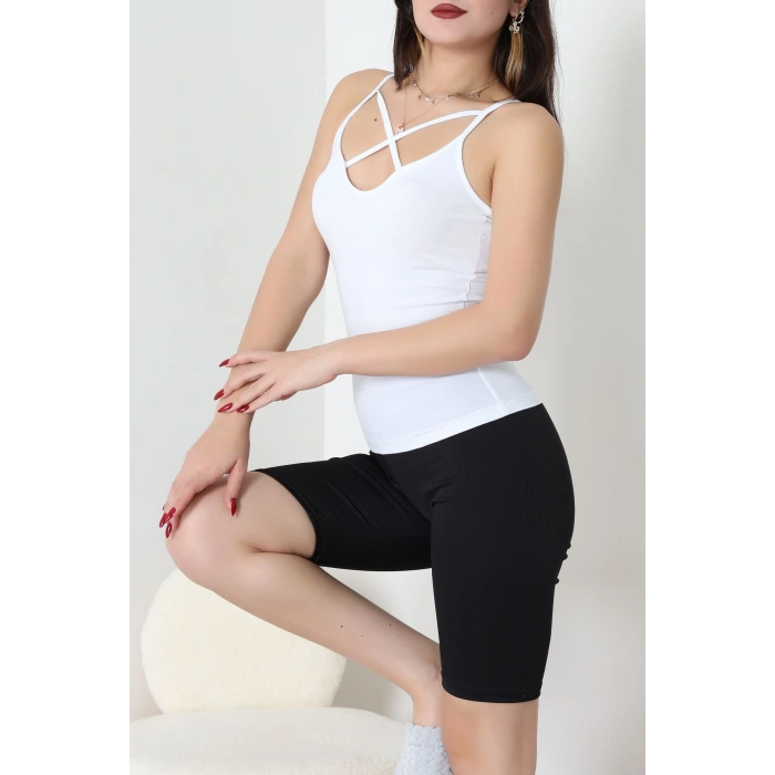 Likralı Arkası Ve Önü Biyeli İp Askılı Atlet Siyahbeyazlaci - 39093.200.