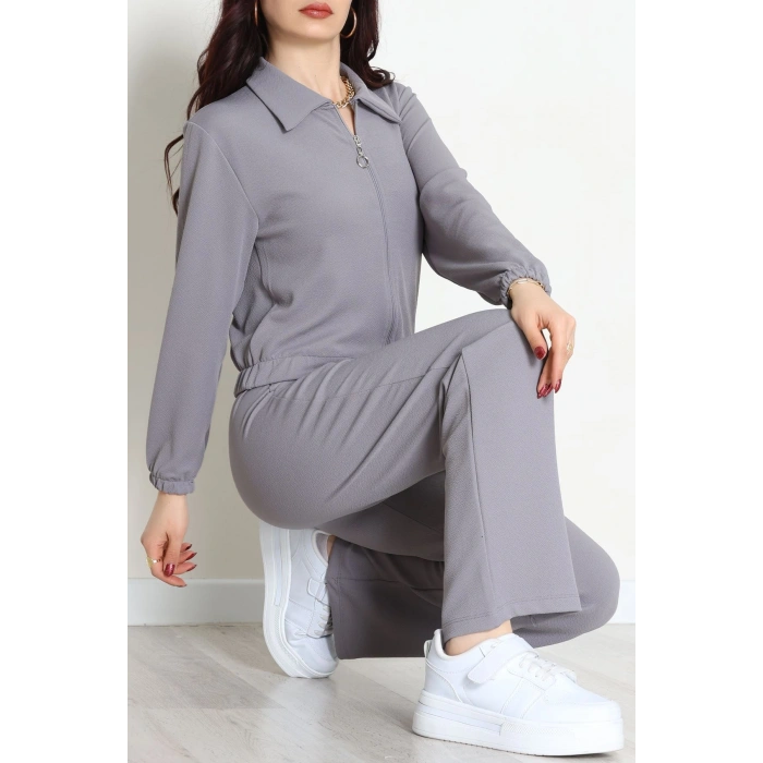 Likralı İthal Krep İkili Takım Gri - 42070.1567.