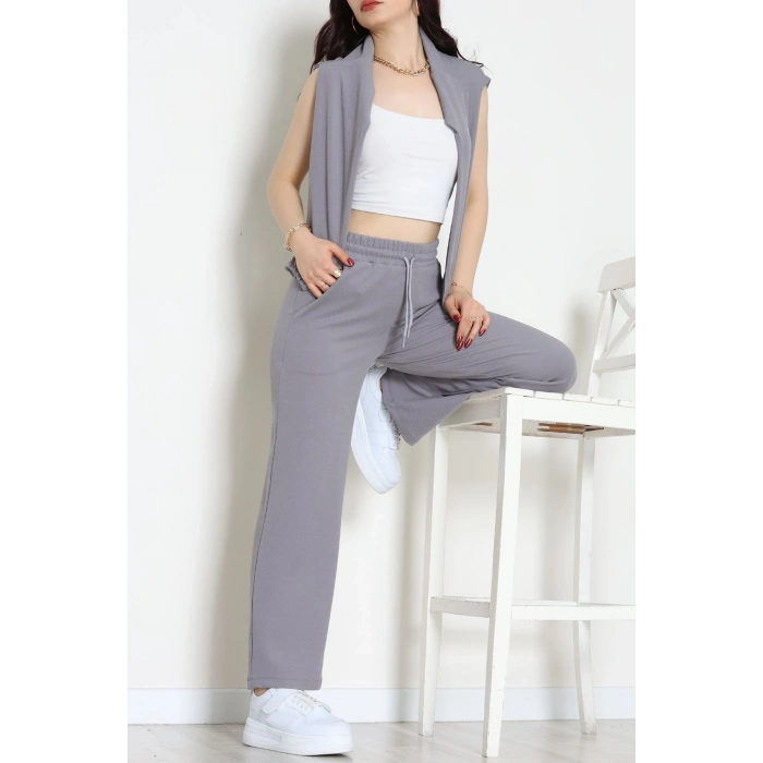 Likralı İthal Krep İkili Takım Gri - 42070.1567.