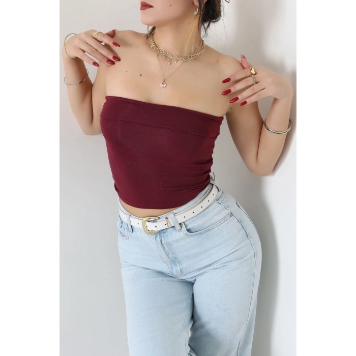 Likralı Straplez Ribana Atlet Bordo - 21922.200.