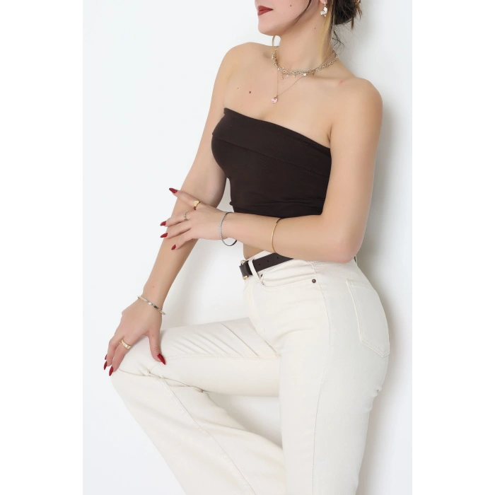 Likralı Straplez Ribana Atlet Kahve - 21922.200.