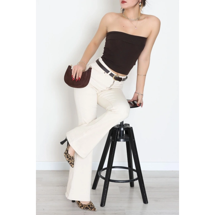 Likralı Straplez Ribana Atlet Kahve - 21922.200.