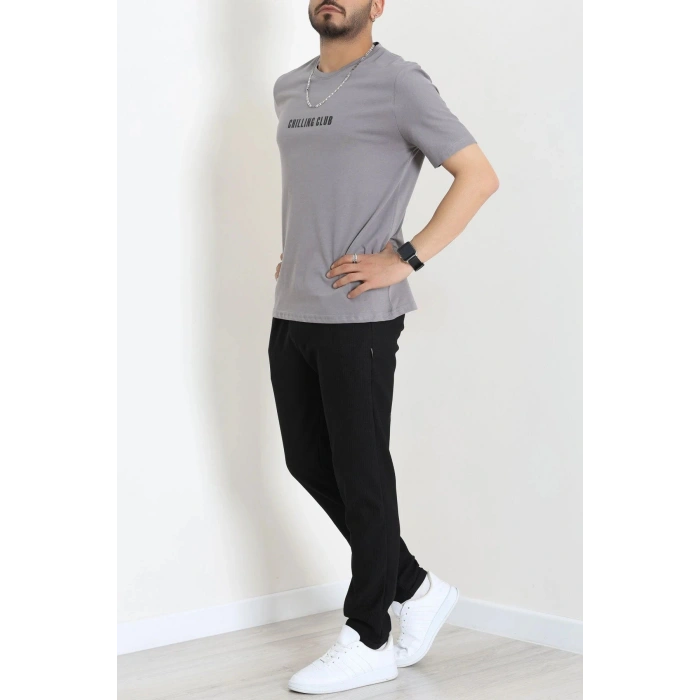 Lüx Penye Baskılı Erkek Tişört Antrasit - 71263.1878.