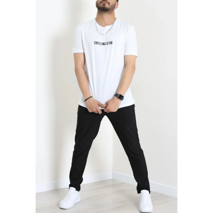 Lüx Penye Baskılı Erkek Tişört Beyaz - 71263.1878.