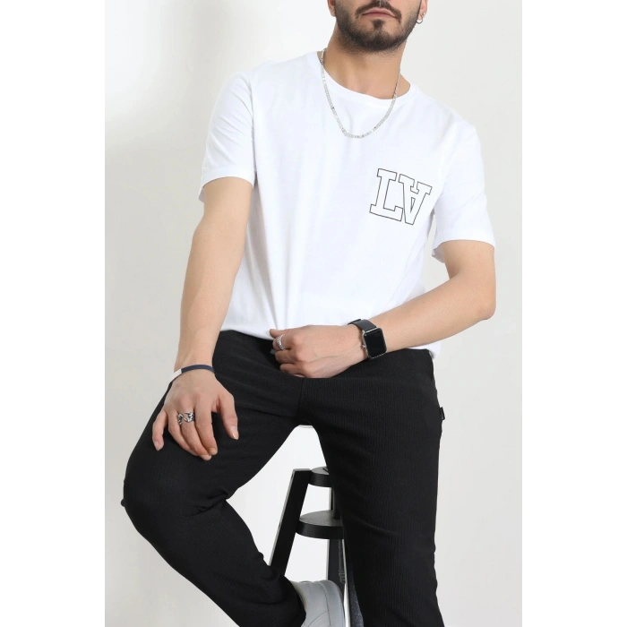 Lüx Penye Baskılı Erkek Tişört Beyaz - 71264.1878.