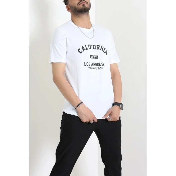 Lüx Penye Baskılı Erkek Tişört Beyaz - 71265.1878.
