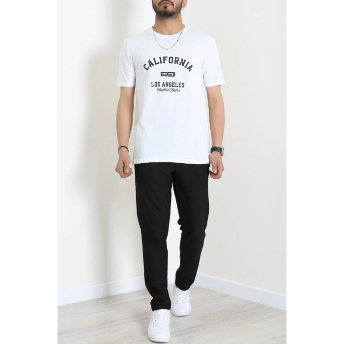 Lüx Penye Baskılı Erkek Tişört Beyaz - 71265.1878.