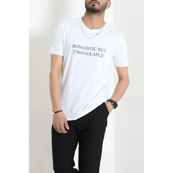 Lüx Penye Baskılı Erkek Tişört Beyaz - 71267.1878.