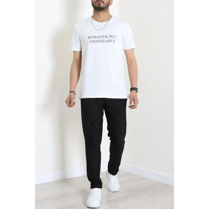 Lüx Penye Baskılı Erkek Tişört Beyaz - 71267.1878.