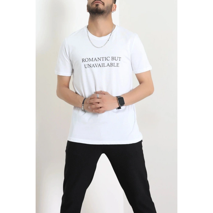 Lüx Penye Baskılı Erkek Tişört Beyaz - 71267.1878.