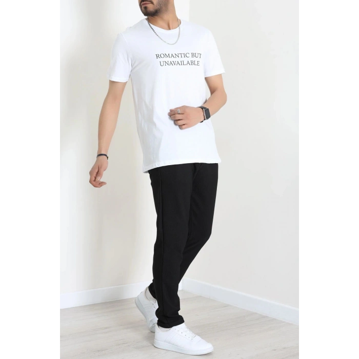 Lüx Penye Baskılı Erkek Tişört Beyaz - 71267.1878.