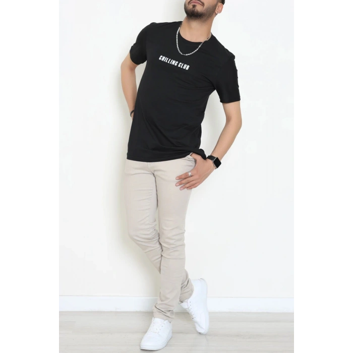 Lüx Penye Baskılı Erkek Tişört Siyah - 71263.1878.