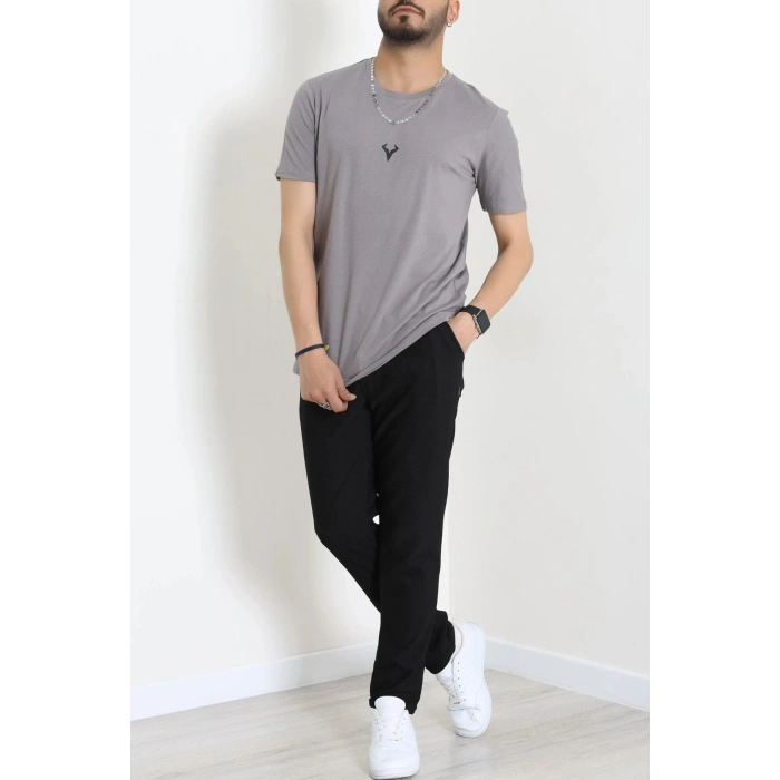 Lüx Penye Regular Baskılı Erkek Tişört Antrasit - 71257.1878.