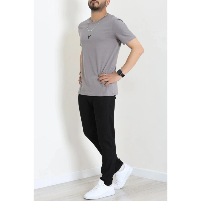 Lüx Penye Regular Baskılı Erkek Tişört Antrasit - 71257.1878.