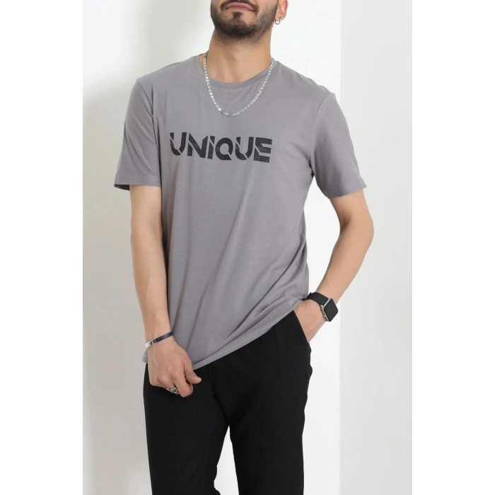 Lüx Penye Regular Baskılı Erkek Tişört Antrasit - 71259.1878.