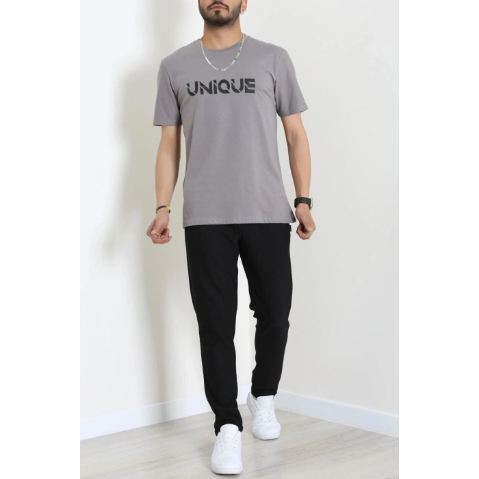 Lüx Penye Regular Baskılı Erkek Tişört Antrasit - 71259.1878.