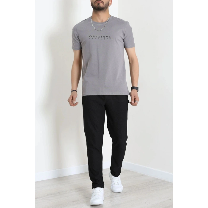 Lüx Penye Regular Baskılı Erkek Tişört Antrasit - 71261.1878.