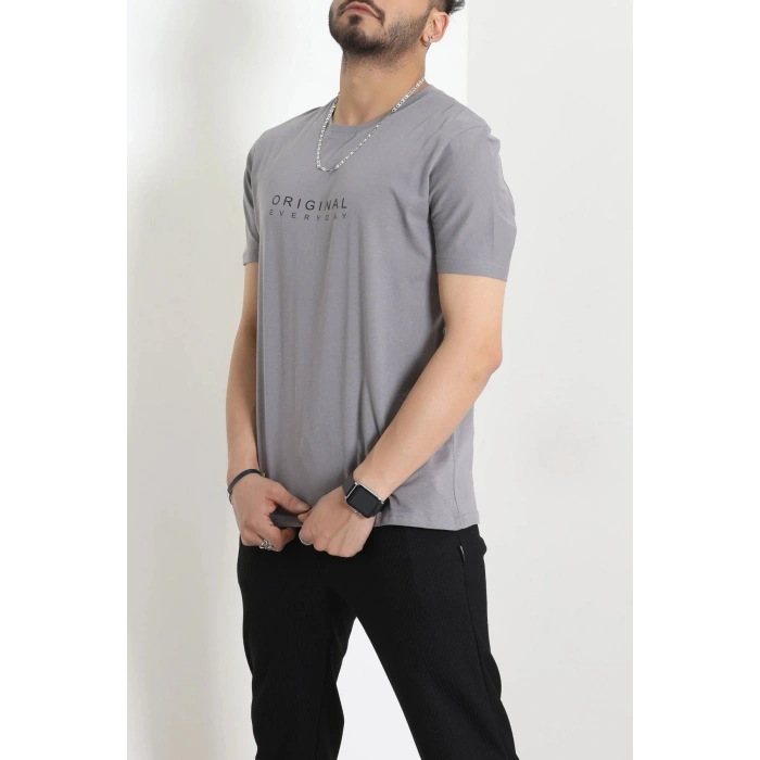 Lüx Penye Regular Baskılı Erkek Tişört Antrasit - 71261.1878.