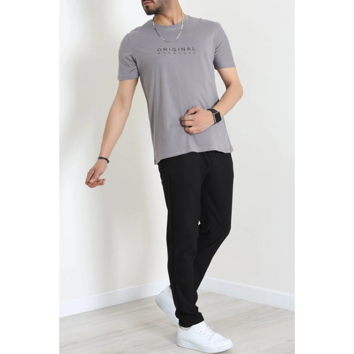 Lüx Penye Regular Baskılı Erkek Tişört Antrasit - 71261.1878.