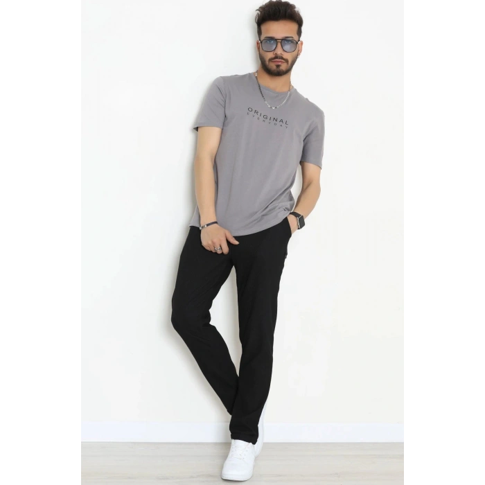 Lüx Penye Regular Baskılı Erkek Tişört Antrasit - 71261.1878.