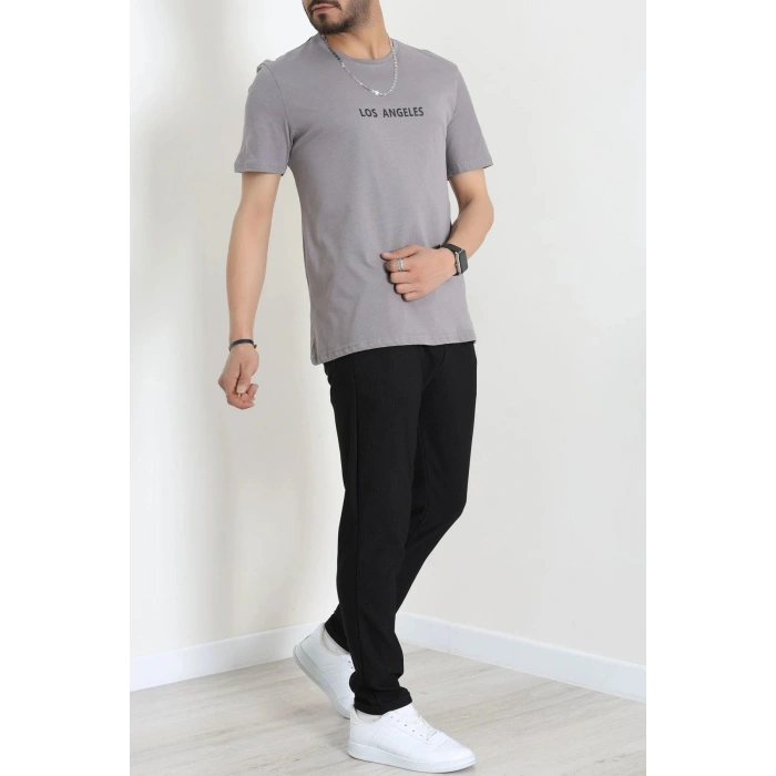 Lüx Penye Regular Baskılı Erkek Tişört Antrasit - 71262.1878.