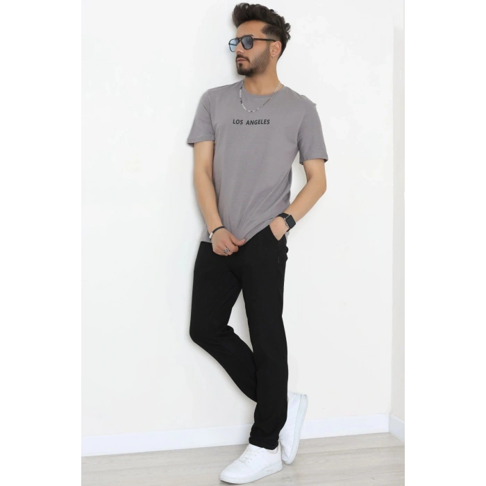 Lüx Penye Regular Baskılı Erkek Tişört Antrasit - 71262.1878.