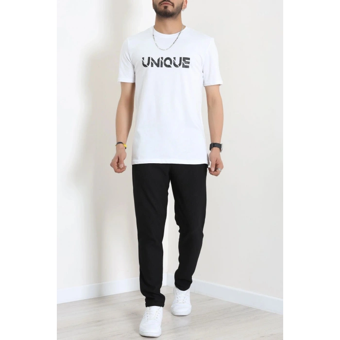 Lüx Penye Regular Baskılı Erkek Tişört Beyaz - 71259.1878.
