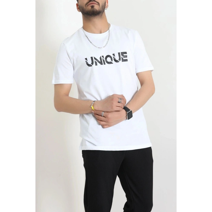 Lüx Penye Regular Baskılı Erkek Tişört Beyaz - 71259.1878.