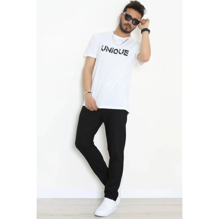 Lüx Penye Regular Baskılı Erkek Tişört Beyaz - 71259.1878.