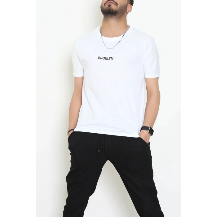 Lüx Penye Regular Baskılı Erkek Tişört Beyaz - 71260.1878.