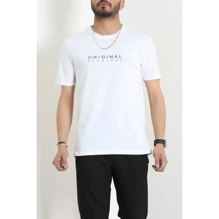 Lüx Penye Regular Baskılı Erkek Tişört Beyaz - 71261.1878.