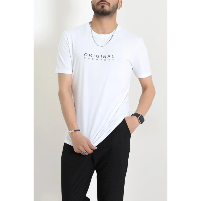 Lüx Penye Regular Baskılı Erkek Tişört Beyaz - 71261.1878.