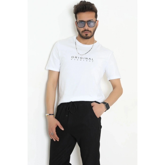Lüx Penye Regular Baskılı Erkek Tişört Beyaz - 71261.1878.