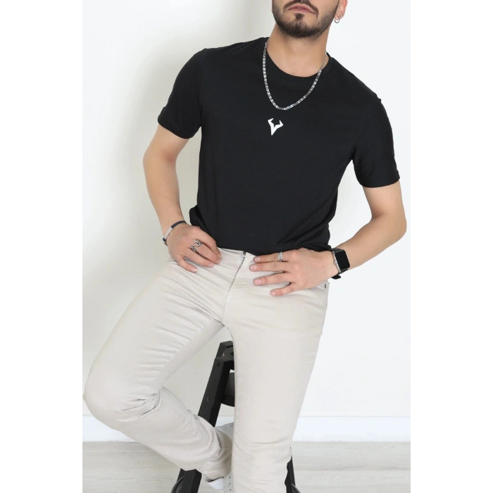 Lüx Penye Regular Baskılı Erkek Tişört Siyah - 71257.1878.
