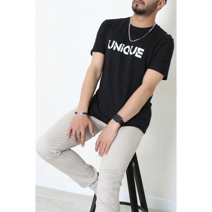 Lüx Penye Regular Baskılı Erkek Tişört Siyah - 71259.1878.