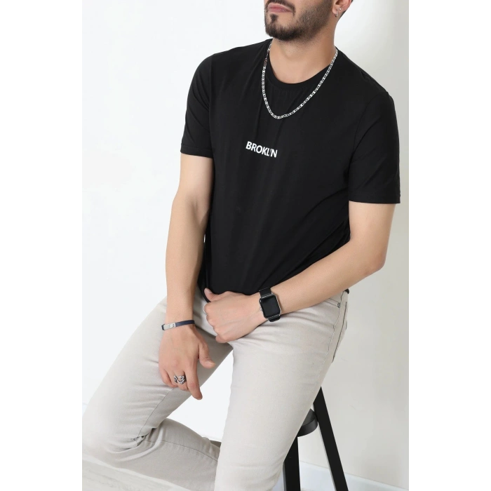 Lüx Penye Regular Baskılı Erkek Tişört Siyah - 71260.1878.