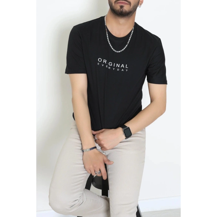 Lüx Penye Regular Baskılı Erkek Tişört Siyah - 71261.1878.