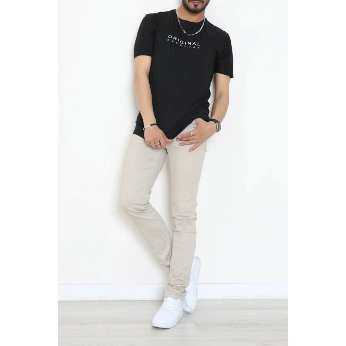 Lüx Penye Regular Baskılı Erkek Tişört Siyah - 71261.1878.