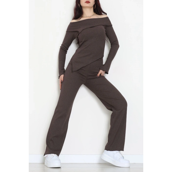 Madonna Yaka Asimetrik Kesim Takım Kahve - 55029.1567.