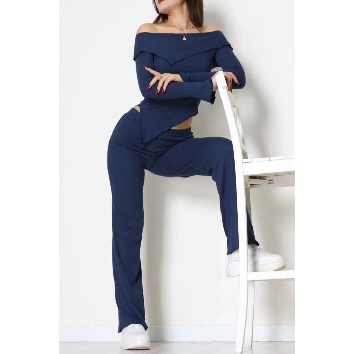 Madonna Yaka Asimetrik Kesim Takım Lacivert - 55029.1567.
