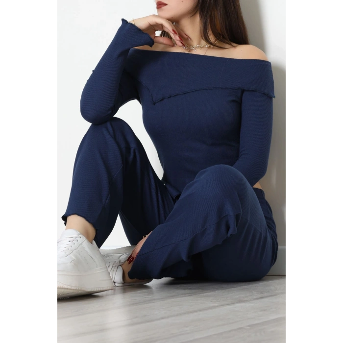 Madonna Yaka Asimetrik Kesim Takım Lacivert - 55029.1567.